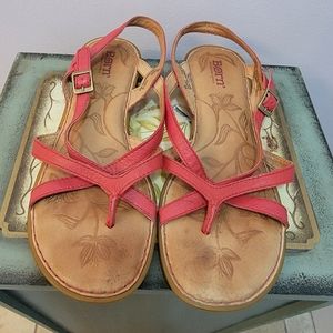 Born Leather Red Strappy Flat Sandal Size 8
